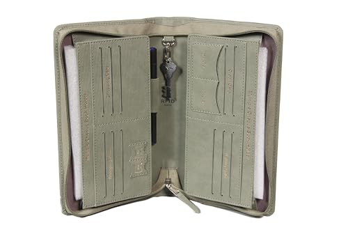 Image of Sukeshcraft Multiple Cheque Book Holder | Original PU Holds Upto 8 Cheque Books, 1 Pin-Sim Slot,14 Credit /Debit Card Slots with Matching Zipper (PU - Mild Green)