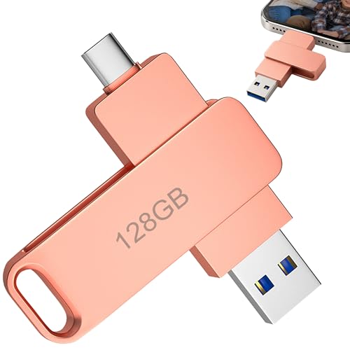 Clé USB 128 Go USB-C & USB-A, Transfert 200 MB/s, Stockage Téléphone Portable, Boîtier Aluminium, Compatible avec iPhone USB-C, Android, PC et MacBook,...