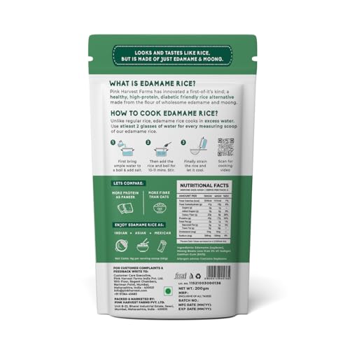 Image of Pink Harvest Farms Edamame Rice, High Protein, Low GI, Vegan, Diabetic Friendly, Pack of 3 (200g Each)