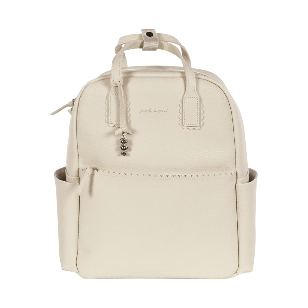 Zaino con fasciatoio passeggino nascita Modello ICON in simil pelle lavabile in lavatrice a 30° in varie colorazioni. Borsa fasciatoio nascita per passeggino (Crema)