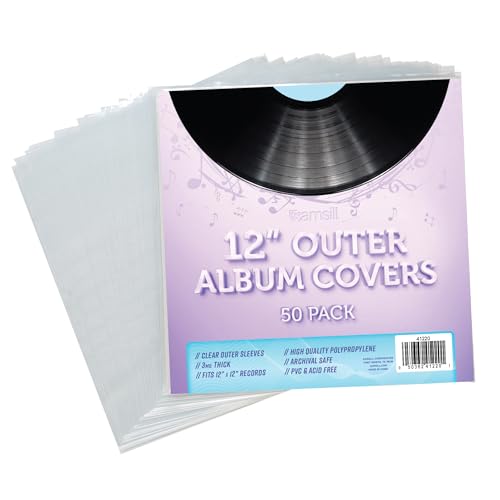 Samsill 50 Pack Vinyl Record Sleeves, Clear Outer Vinyl Sleeves for Your Record Collection, 12.75