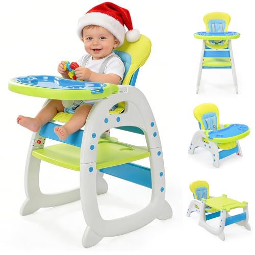 Image of SANDINRAYLI Baby High Chair,3 in 1 High Chairs for Babies and Toddlers, Convertible Toddler Highchair, Adjustable Infant Feeding Chair for Boy & Girl, Easy Clean Baby Eating Chair for 6 Months and Up