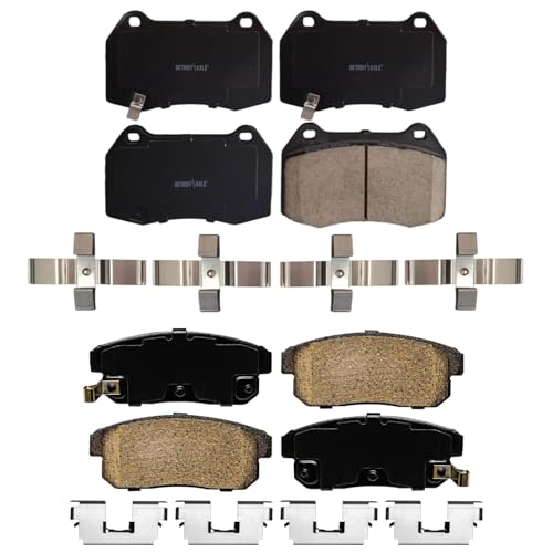 Image of Detroit Axle - Brake Pads for 02-06 Nissan Sentra Front and Rear Ceramic Brake Pads with Hardware 2002 2003 2004 2005 2006 Replacement