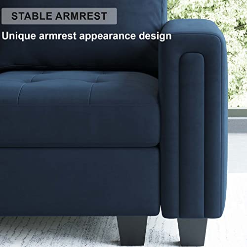 Belffin Velvet L Shaped Sofa Couch with Reversible Chaise Convertible Modular Sectional Sofa Set with Storage Ottoman Corner Sofa Set for Living Room Blue