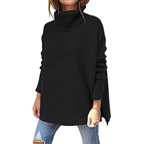 EFAN Women's Turtleneck Oversized Sweaters Fall Outfits Clothes Long Pullover Winter Tunic Tops 2025 Black Large Cover