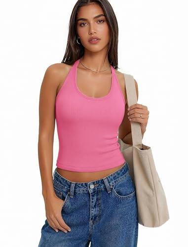 Tank Tops with Built in Bras Ribbed Lace Womens Summer Outfits Pink L - image 7