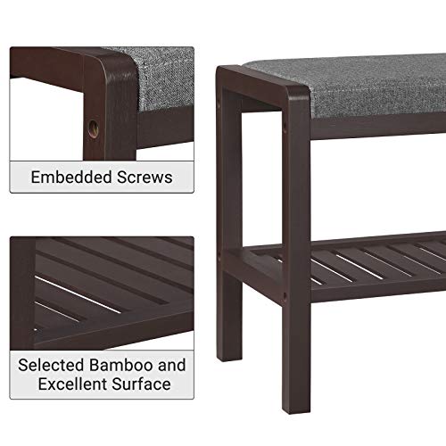 Image of SONGMICS Shoe Rack Bench with Cushion Upholstered Padded Seat, Storage Shelf, Shoe Organizer, Holds Up to 350 lb, Ideal for Entryway Bedroom Living Room Hallway Garage Mud Room Gray and Brown ULBS65C
