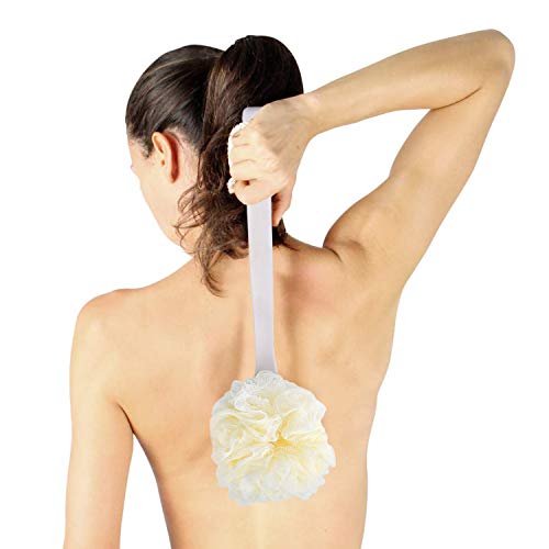 Spa Savvy Exfoliating Shower and Bath Pouf Brush, Loofah Sponge Back Scrubber, Men & Women Long Handled Exfoliating Bath & Shower Body Brush