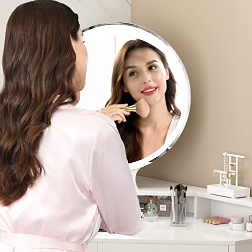 Pakasept Corner Vanity Set With Lighted Mirror, Makeup Dressing Table With Drawers, Cabinet And Cushioned Stool, Girls Vanity Desk For Bathroom, Bedroom (White) #TOP4