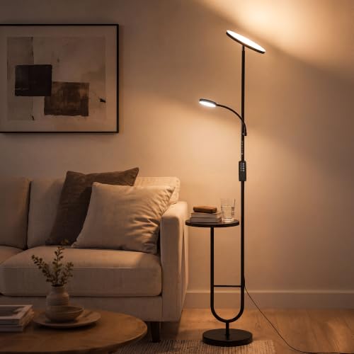 LuminexDesigns LED Stehlampe Wohnzimmer mit Tisch & Leselampe, AVEN MF18