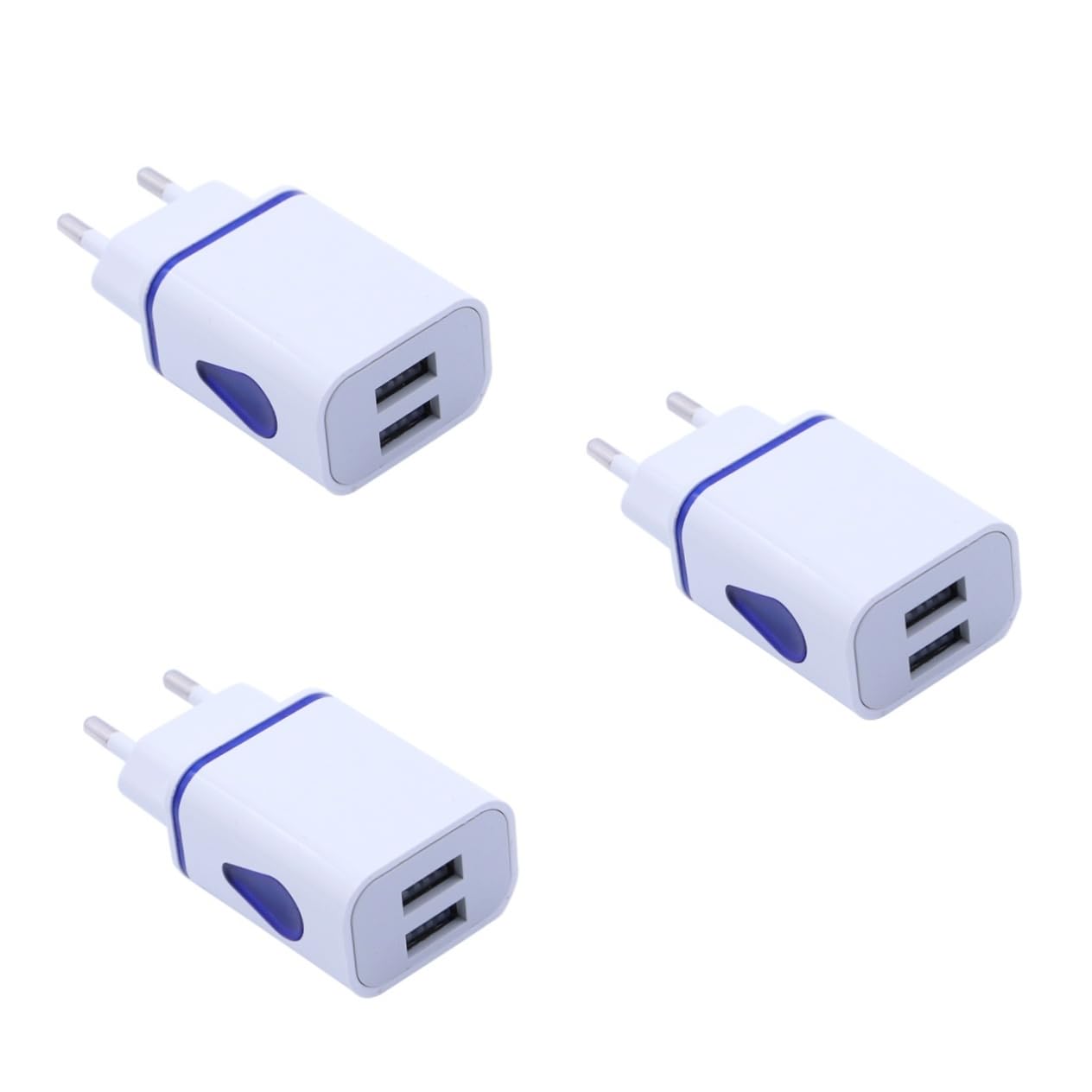 OSALADI 3pezzi Caricatore Forma Di Goccia Con Luce Led e Due Porte Usb Adattatore Da Parete Per Smartphone Blu Per Viaggi e Uso Quotidiano
