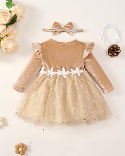 Renotemy Baby Girl Dresses 6-9 Months Winter 12 Month Girl Clothes Solid Princess Dress Baby Girls Khaki Velvet Dress For Baby Girls Long Sleeve Tulle Flower Dresses 9-12 Month Girl Clothes thumb #2