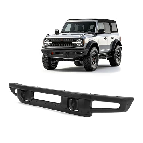 ALMULOO Front Bumper Compatible with 2021-2023 Ford Bronco Steel Powder Coated Black W/Sensors Holes