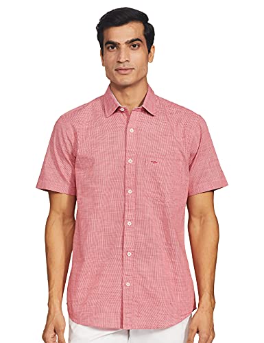 Image of Colorplus Men's Pure Cotton Checks Pattern Tailored Fit Spread Collar Half Sleeve Casual Shirt