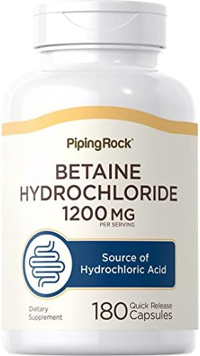 Piping Rock Betaine HCL | 1200mg | 180 Capsules | Betaine Hydrochloride Supplement | Non-GMO, Gluten Free