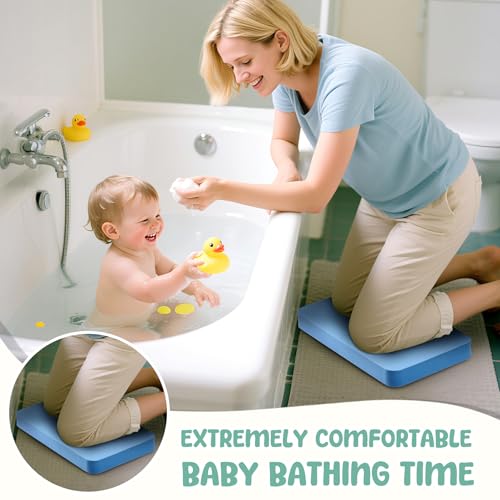 Image of Baby Bath Kneeler, Extra Thick Kneeling Pad for Bathing Babies, Soft Foam Cushioning for Knee, 1.5 inch Thick Non-Slip, Fast-Drying,Gardening, Bathing Baby, Workout Supplies-Blue