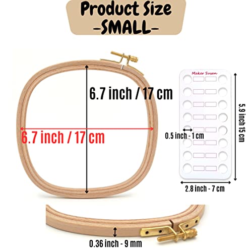 Maker Susan Premium Quality Beech Wood Square Embroidery Hoop Small (6.7" X 6.7"), Cross Stitch Hoop And Frame, Punch Needle Hoop With Thread-Floss Organizer Cards For Embroidery And Cross Stitch #TOP2