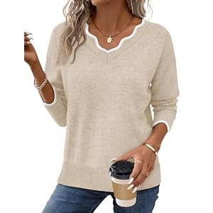OFEEFAN Womens V Neck Sweaters Pullover Cozy Lightweight Sweaters Long Sleeve Tops Winter Clothing 2026