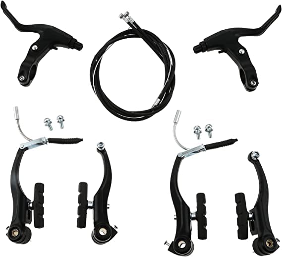 Aupoko Aluminium Fahrrad V Bremsen Komplett Set, V-Bremsen mit Bremshebeln, Bremskabeln und Bremsbelägen für Rennrad, Citybike, E-Bike, Schwarz