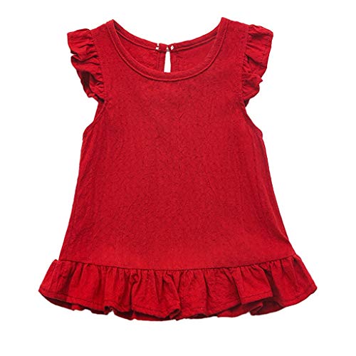 RNTOP Toddler Baby Girls Tank Tops Sleeveless Ruffle T-Shirt Solid Color Casual Blouse Summer Shirts (Red, 18-24 Months)