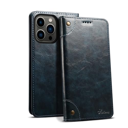 Coque iPhone 16 Plus bleu étui à rabat magnétique en cuir avec fentes cartes