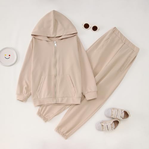 Ritatte Little Girls Boys Sweatsuit Solid Zipper Hooded Sweatshirt Tops Sweatpants Jogger Set Kids 2Pcs Fall Winter Outfits2