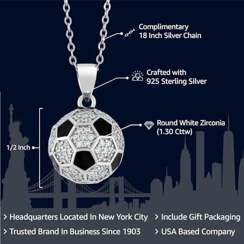 Soccer Ball Pendant Necklace with Shimmering White Zirconia Stones | 925 Sterling Silver | 1.30 Cttw | 1/2 Inch | A Stunning Gift for Soccer Fans and Athletes! | With 18 Inch Silver Chain2
