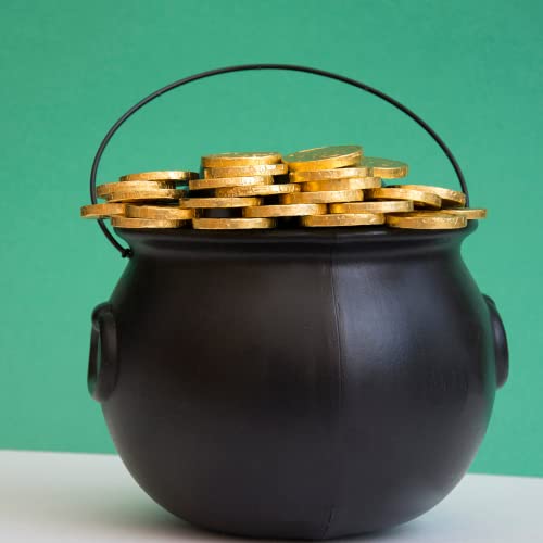 Black Cauldron Plastic 12 Mini & 1 Large 7.4"- For St Patricks Day Pot Of Gold Bucket For Table Décor Kids Party Favors Supplies By 4E's Novelty #TOP4