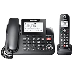 Panasonic Corded/Cordless Phone with Advanced Call Block, 2-Way Recording and Digital Answering Machine, 1 Handset Expandable up to 6 Cordless Handsets – KX-TGF850B (Black)