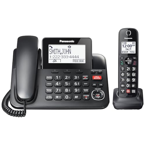 Panasonic Corded/Cordless Phone with Advanced Call Block, 2-Way Recording and Digital Answering Machine, 1 Handset Expandable up to 6 Cordless Handsets – KX-TGF850B (Black)
