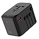 Huafeliz Universeller Reiseadapter, GaN-Ladegerät 65 W, internationaler Steckeradapter mit 3 USB-C PD und 1 USB-A QC, Reiseladegerät mit weltweitem US/EU/UK/AU-Steckeradapter