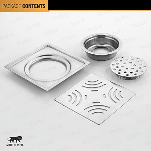 Image of Ruhe Exclusive Emerald Floor Drainer /Jali | 304-Grade Stainless Steel Floor Drain- Emerald Exclusive Square Flat Cut (6x6 inches) with Cockroach Trap /Jali