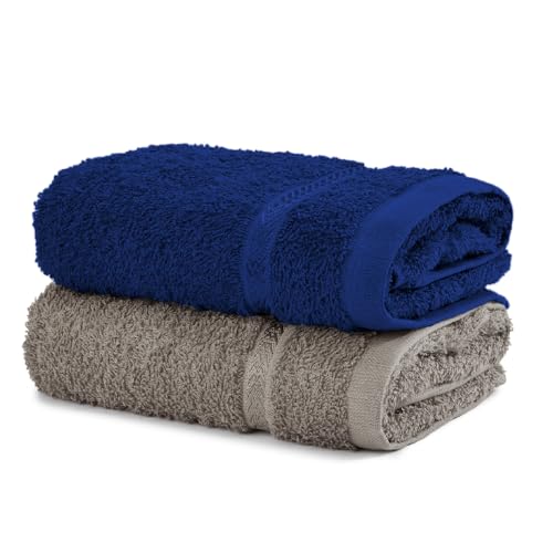 Welspun Arlo Sports Hand Towel Set of 2 | 100% Cotton Gym & Fitness Essential | Soft, Absorbent & Quick Dry Sport Towel | Sweat Control for Workout, Yoga & Travel | 40 x 90 cm | Dark Blue & Grey