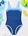 Shallmu Girls One Piece Swimsuits Size 10-12 Swimsuit for Girls Fashion Solid Color Adjustable Straps Contrast Trim Dark Blue Girl Bathing Suit