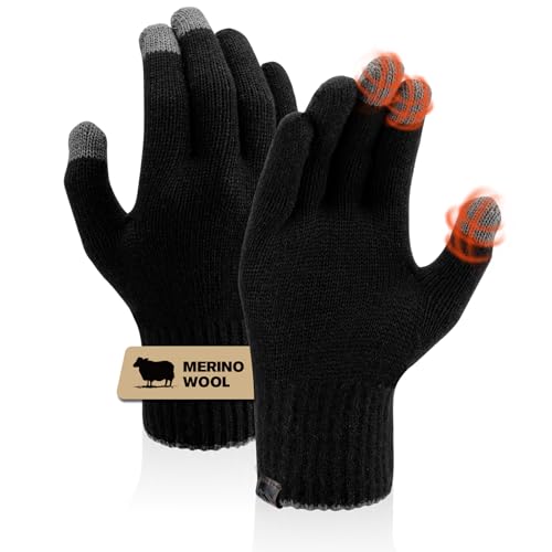 Merino Wool Gloves for Women Men, Touch Screen Warm Glove Liners Thermal Soft Knit Lining for Winter...
