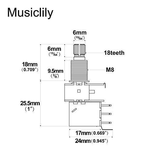 Musiclily Pro Brass Full Metric Sized Control Pots B250K Push/Pull Audio Taper Potentiometers for Guitar(Set of 2) - Image 2