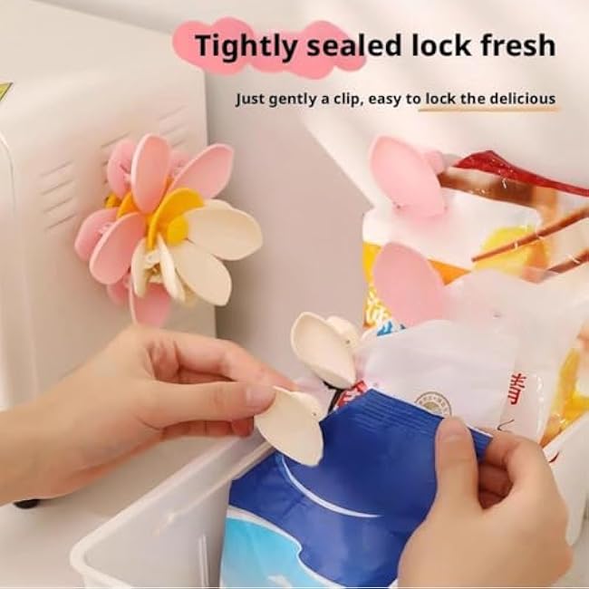 Fridge Magnets Food Bag Clips,Cute 3D Lotus Flower Shaped Sealing Clips for Food Storage,Small Portable Reusable Chip Snack Bag Clip for Kitchen, Home & Office Decor