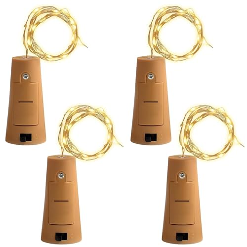 Image of GIGALUMI 4 PCS 20 LED Bottle Cork Lights 6m | Battery Operated Mini Copper Wire Fairy Lights for Decoration | Bottle Lights for Home, Wedding, Diwali, Party (Warm White)