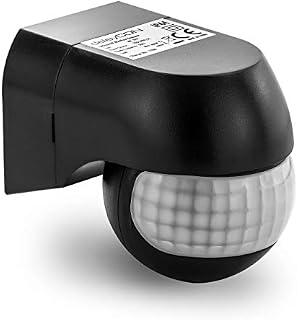 deleyCON 1x Infrared Motion Detector for Indoor and Outdoor Range up to 12m at 180° Swiveling Tiltable IP44 Splash Protection Black