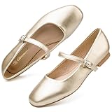 Chaoslook Womens Mary Jane Gold Ballet Flats Comfortable Casual Dress Flats for Women Elegant Square Closed Toe Memory Foam Flats Shoes with Party Wedding Size 6