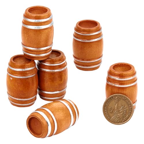 NBEADS 6 Pcs Miniature Wooden Barrel, 1x1.6 Inch Mini House Drink Accessories Beer Barrel Figurine Model for Fairy Garden Bar Micro Landscape Decoration Oktoberfest Decor