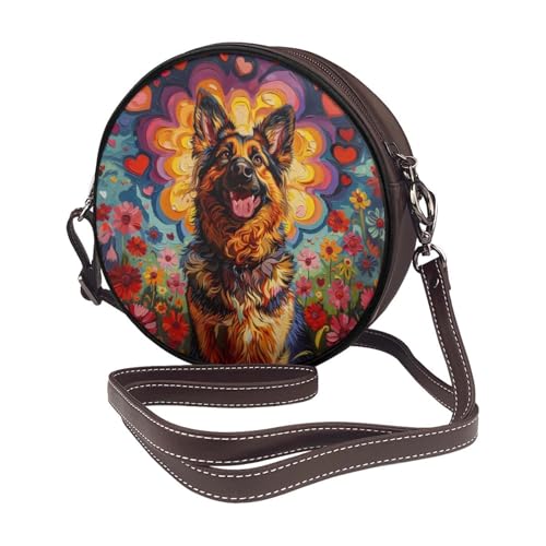 Circle Crossbody Bag for Women - happy Chihuahua Print PU Leather Circle Purse for women2