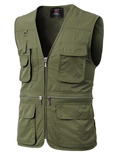 H2H Mens Casual Work Utility Hunting Travels Sports Vest with Pockets Trims Khaki