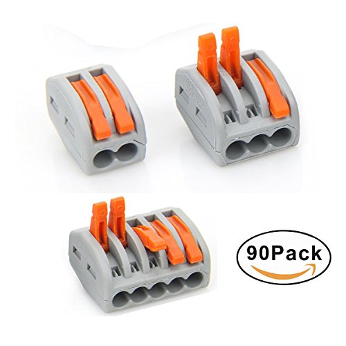 90 Pcs Lever Wire Connectors Nuts Kit Compact Splicing Wire Connectors Fast Connection Terminal Electrical Connectors 2/3/5 Conductor Assortment Kit For Quick Connect 28-12 Awg #TOP1