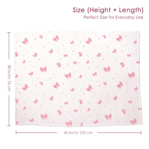 Image of SANDJEST Bow Minky Muslin & Dotted Blanket 30x40 in Gift for Holiday, Gender Reveal Party, Hospital Visit, Baptism