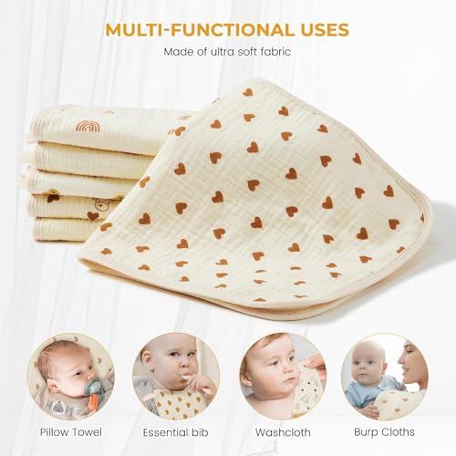 Premium Cotton Muslin Burp Cloths for Baby - Ultra Soft Washcloths, Large 20 x 10 Inch, 6 Thicken Absorbent Layers - Newborn Burping Rags and Face Towels (6 Pack) - Image 4