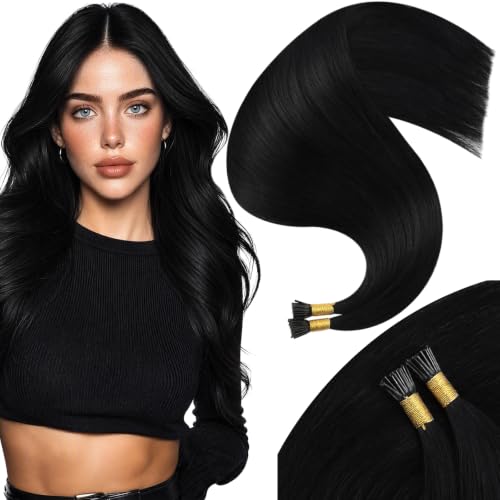 Moresoo I Tip Hair Extensions Human Hair, Jet Black, 22 Inch