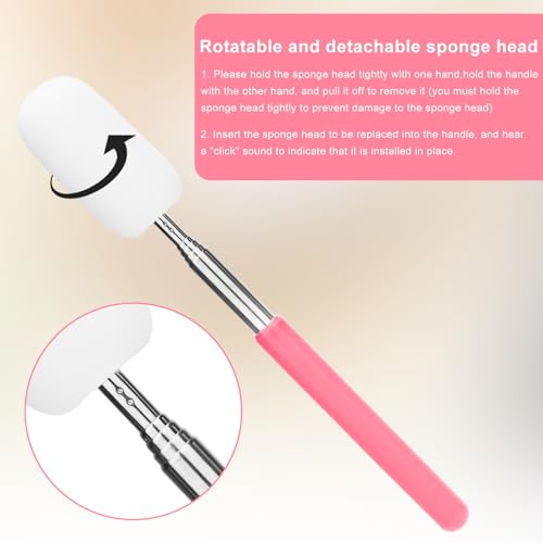 Image of Gosknor Telescoping Sponge Pottery, Retractable Clay Tool Sponges on Stick Extend up to 28.35in Telescoping Sponge Sticks for Pottery (Pink)