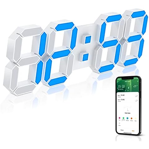 15" Multicolor LED Digital Wall Clock Alarm Clocks with APP Control, EDUP HOME 3D LED Light Decorate Clocks with 5 Levels Brightness/ Time / Date/ Temperature Display, for Kitchen Bedroom Office Cover