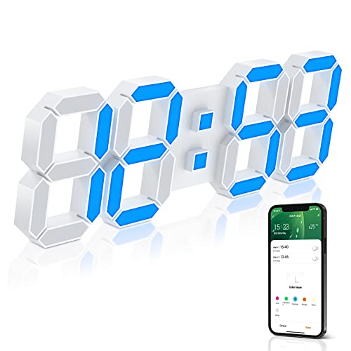 Edup Home 15" Multicolor Led Digital Wall Clock Alarm Clocks With App Control, 3D Led Light Decorate Clocks With 5 Levels Brightness/Time/Date/Temperature Display, For Kitchen Bedroont Office #TOP3